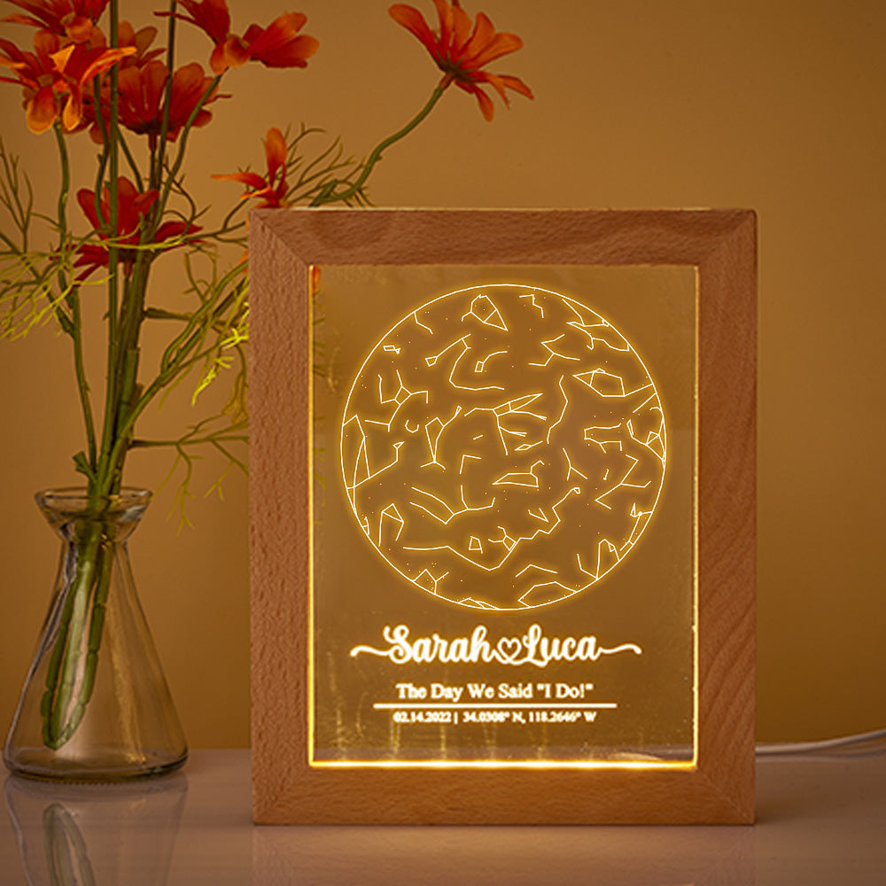 Star Map Wood Frame Night Light
