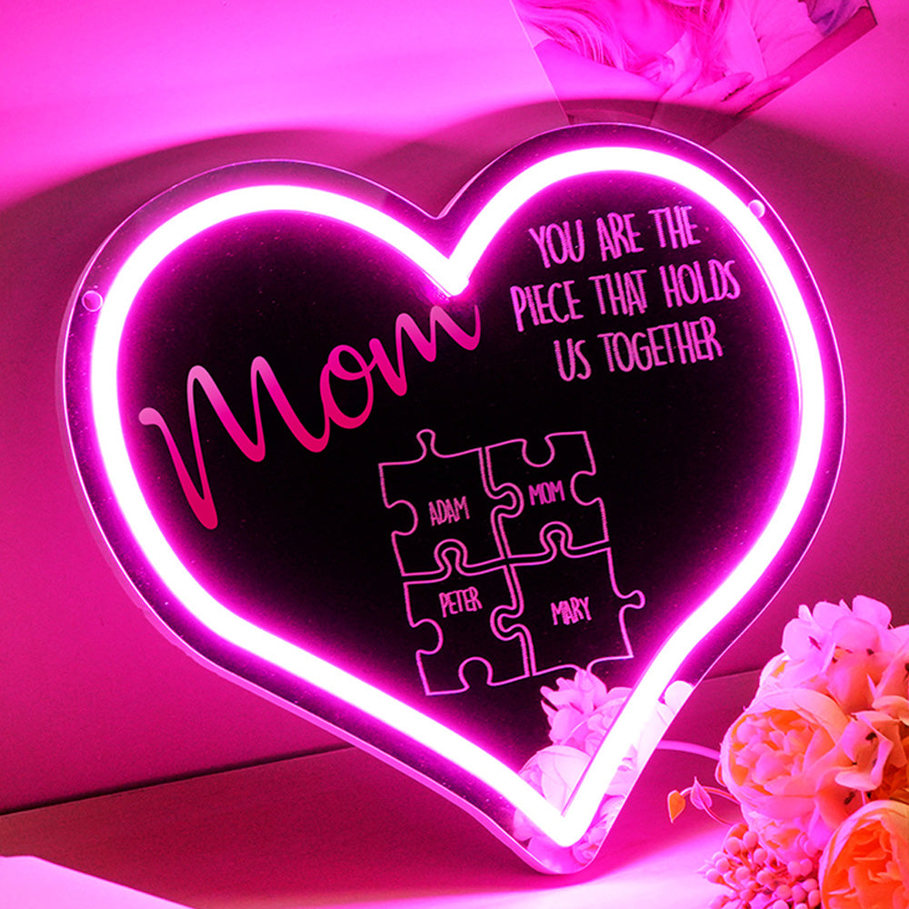 Neon Puzzle Piece Mirror Light
