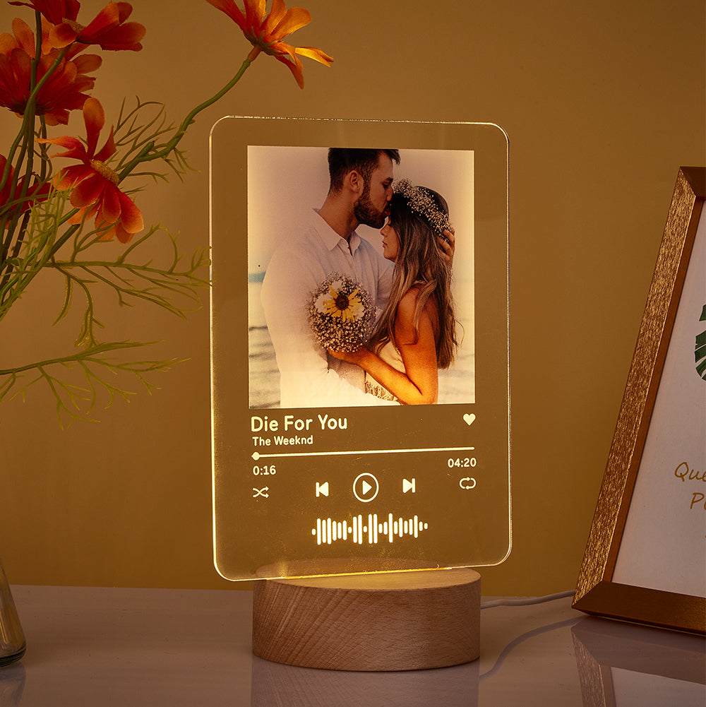 Music Code Wooden Base Night Light
