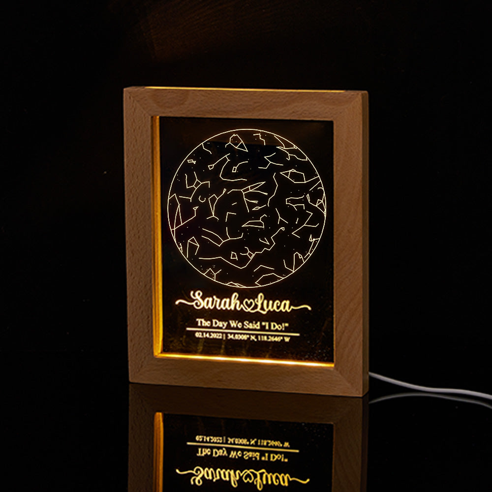 Star Map Wood Frame Night Light