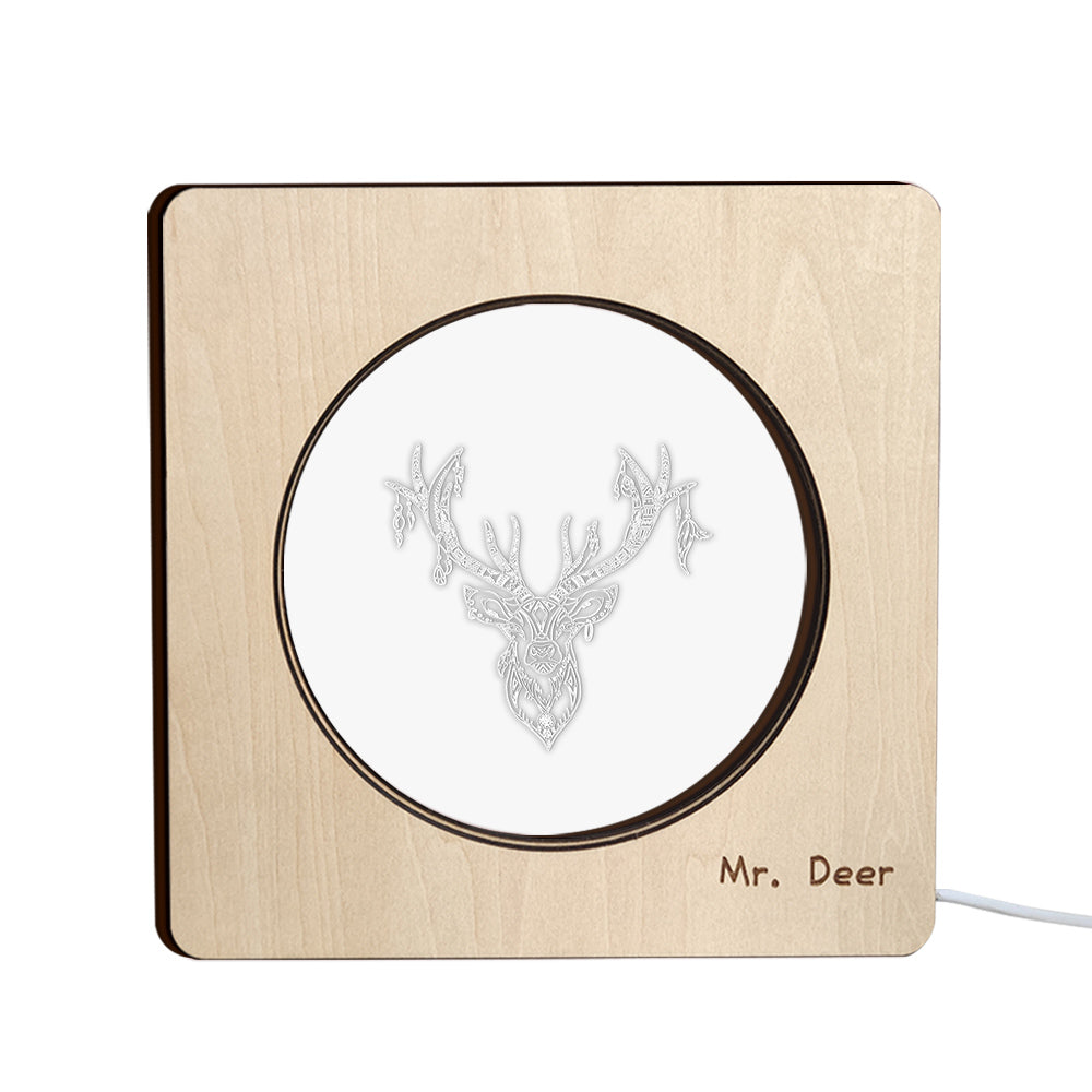 Engraved Deer Wood Frame Lamp