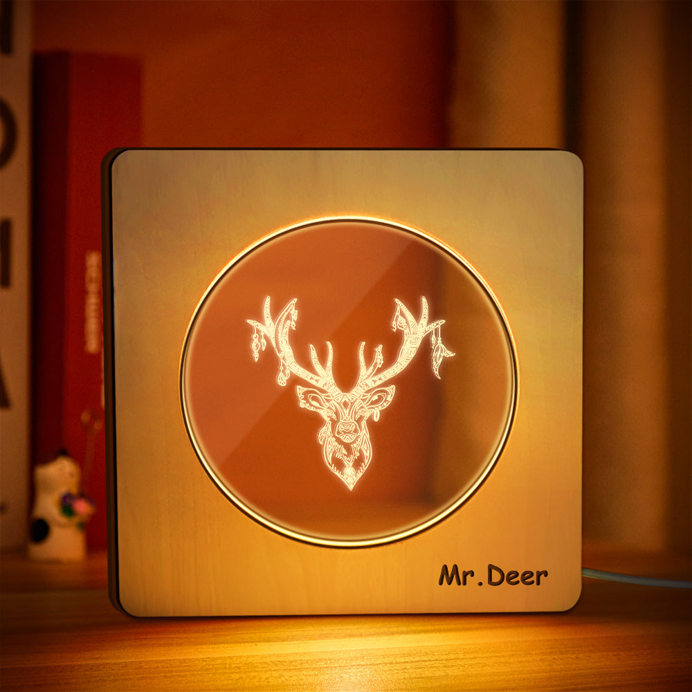 Engraved Deer Wood Frame Lamp