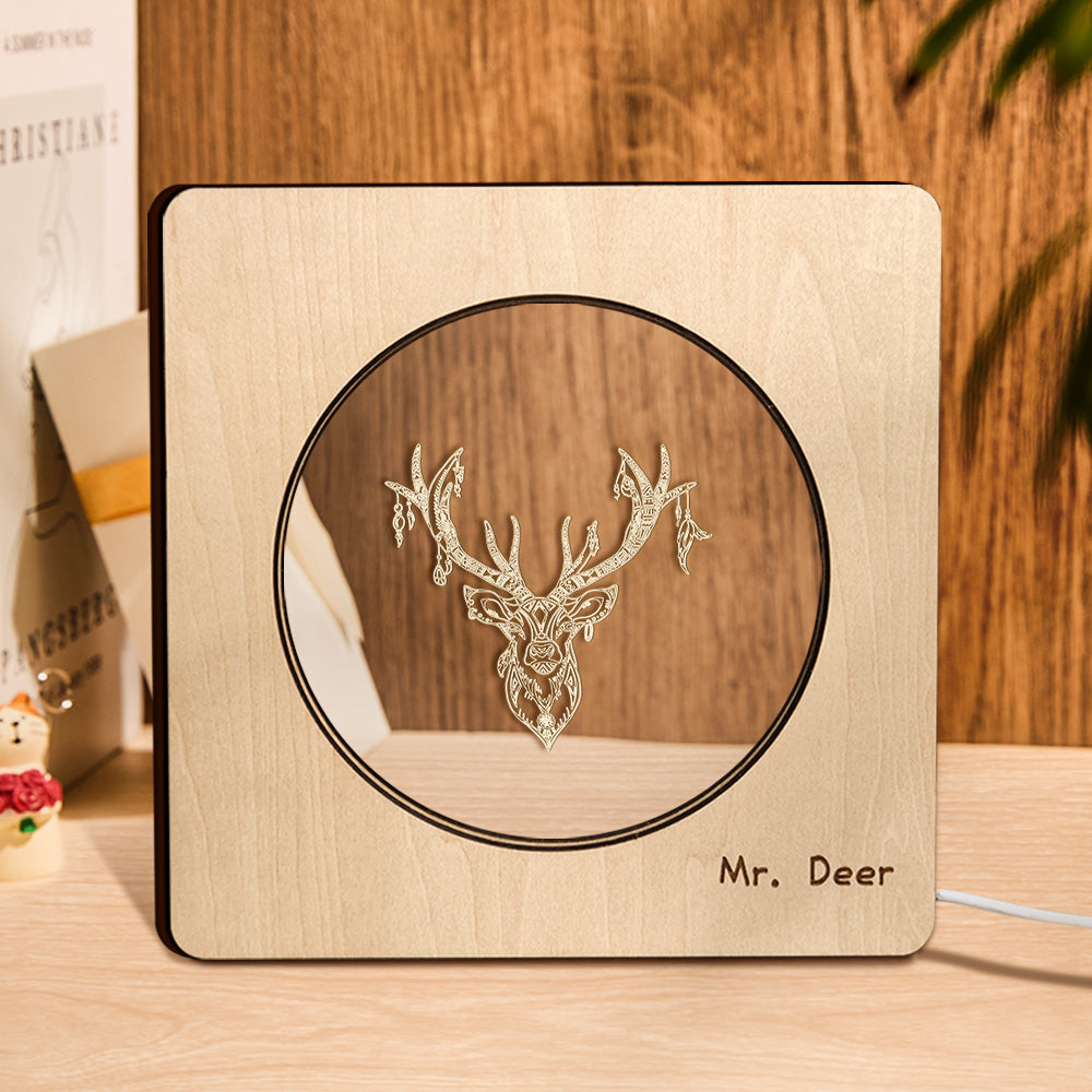 Engraved Deer Wood Frame Lamp
