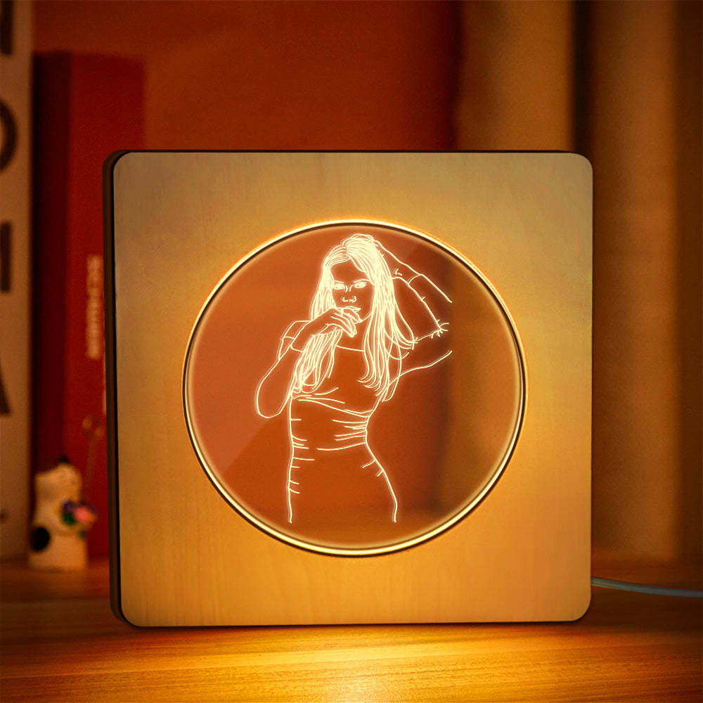Engraved Photo Wooden Frame Lamp