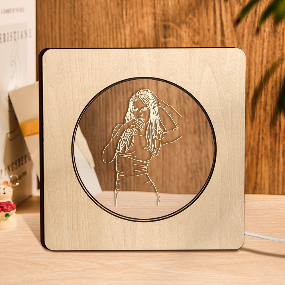 Engraved Photo Wooden Frame Lamp