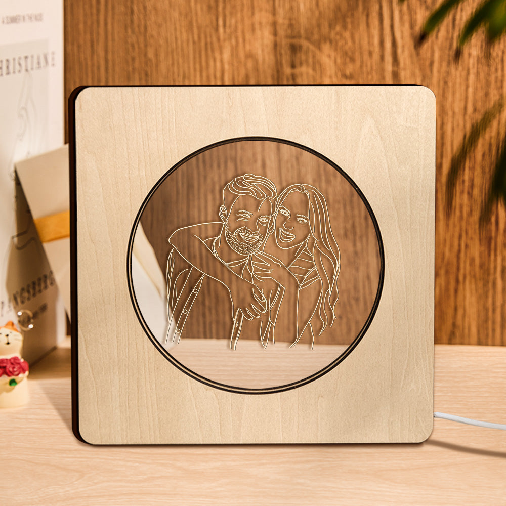 Engraved Photo Wooden Frame Lamp