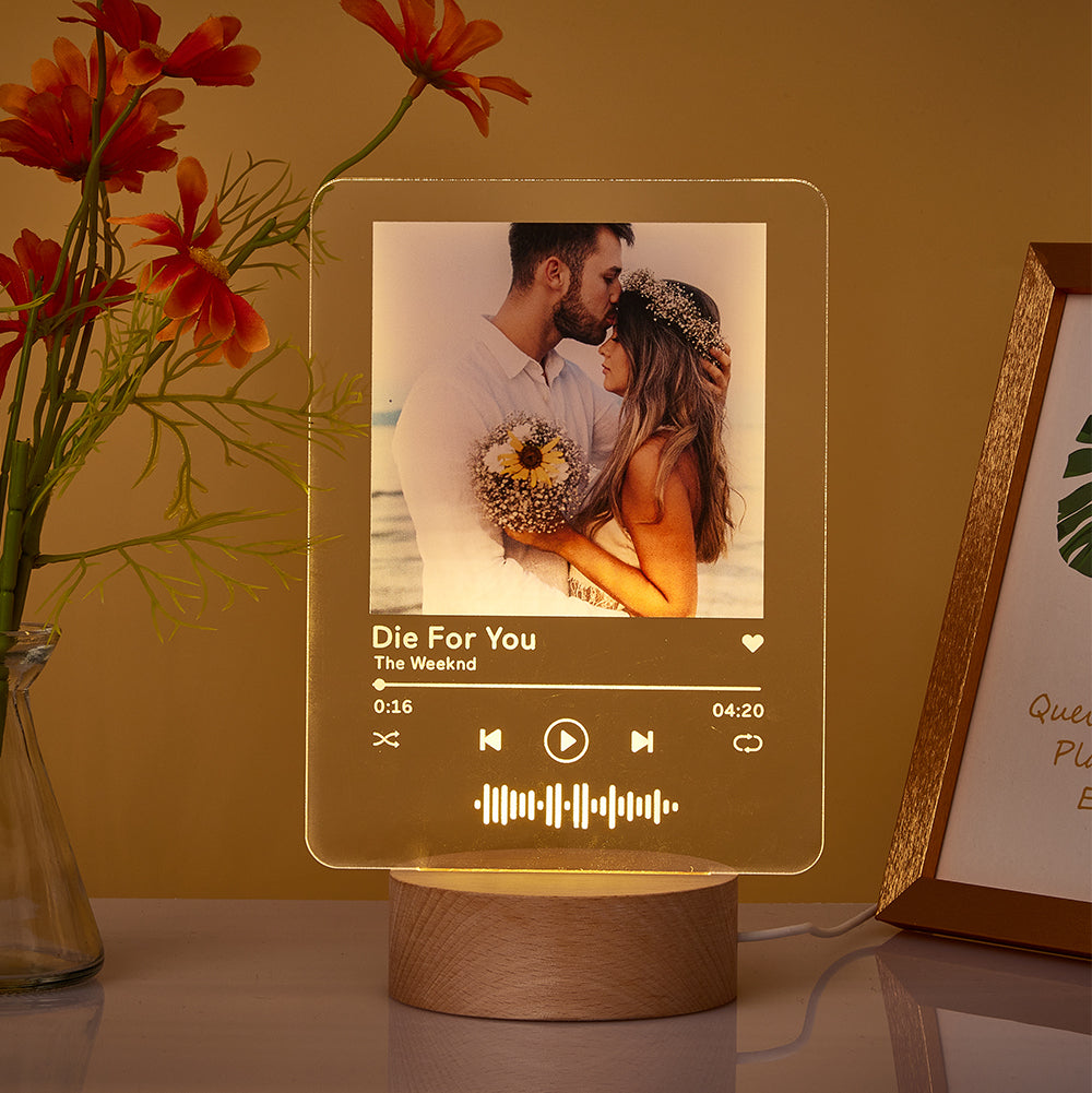 Music Code Wooden Base Night Light