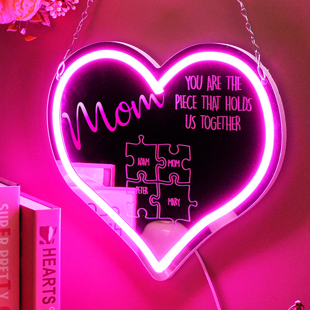 Neon Puzzle Piece Mirror Light