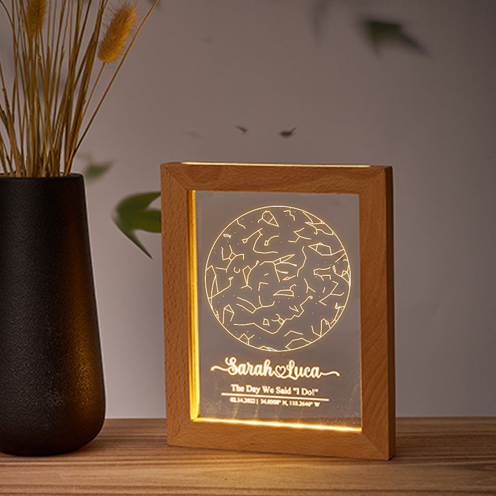 Star Map Wood Frame Night Light