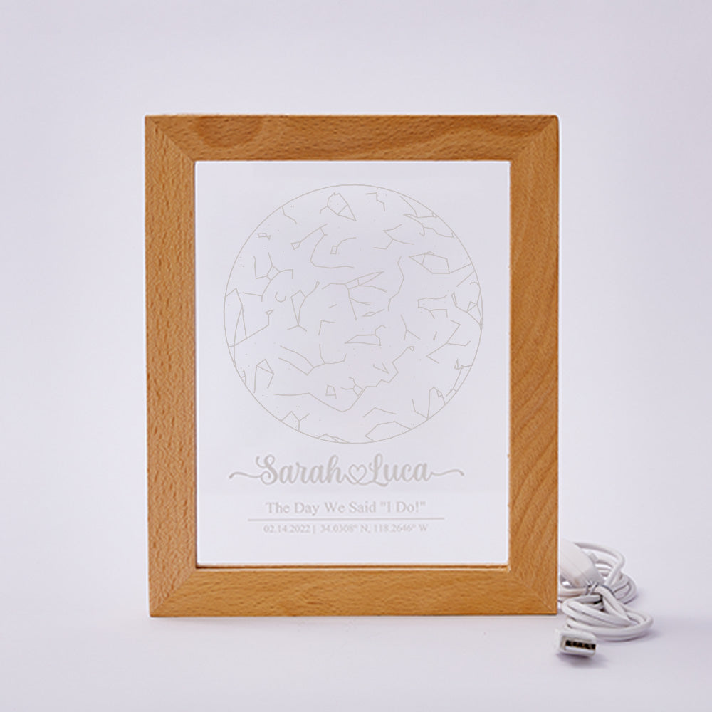 Star Map Wood Frame Night Light